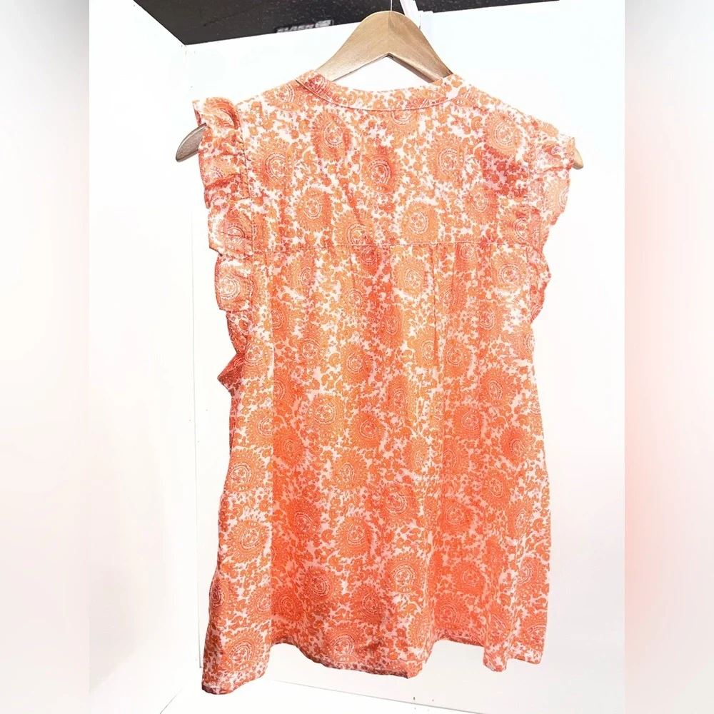 J. Crew Orange Paisley Ruffled Sleeve Blouse